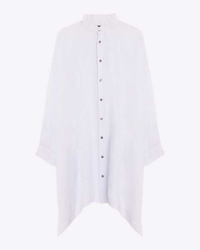 Wide A-line Collarless Linen Shirt (Very Long Length) with Slits